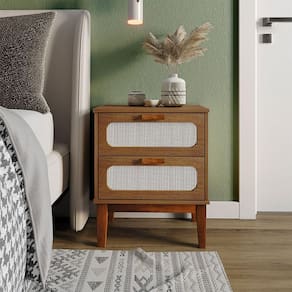 Mesa De Cabeceira Santorini 2 Gavetas 45 Cm Amêndoa - Bege