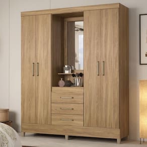 Guarda Roupa Casal 4 Portas Com Espelho E 3 Gavetas Colombo Nogal-vanilla Touch