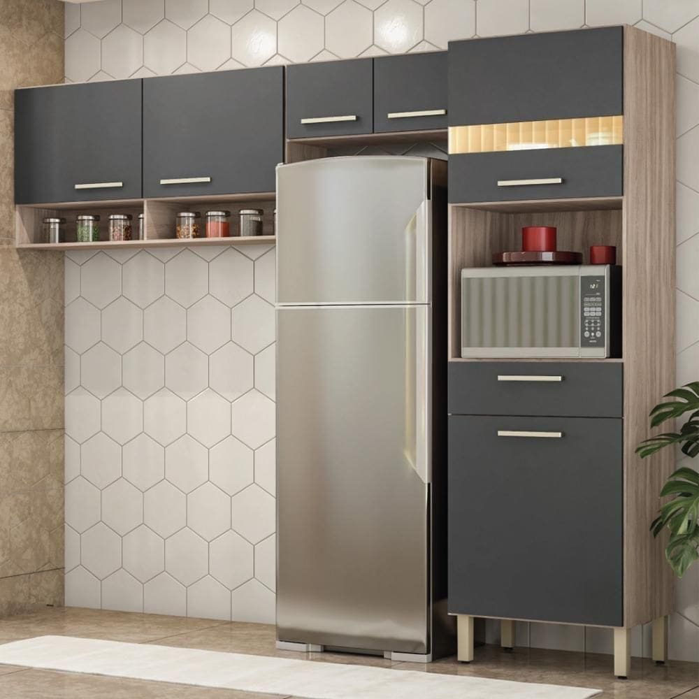 Armário De Cozinha Compacta 3 Peças Dama Avena Touch-grafito