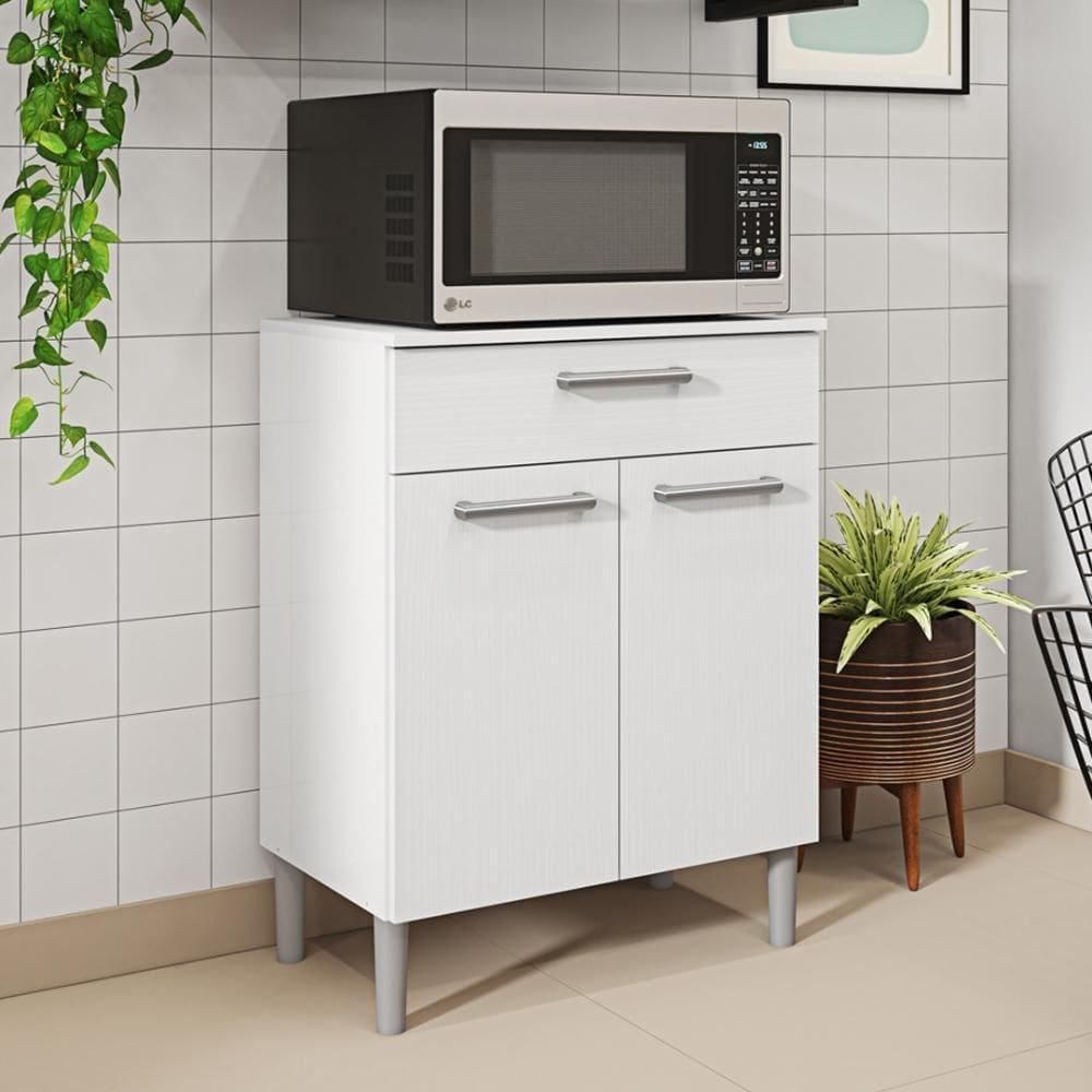 Balcão De Cozinha Com Tampo 2 Portas E 1 Gaveta Diamante - Branco/supremo