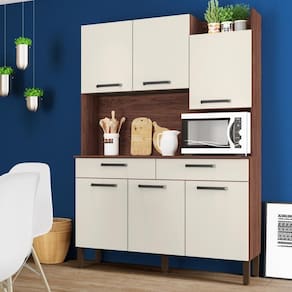 Armário De Cozinha Compacta 6 Portas 2 Gavetas Modena Nogueira-off White