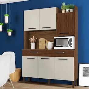 Armário De Cozinha Compacta 6 Portas 2 Gavetas Modena Nogueira-off White-cp-ripado