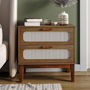 Mesa De Cabeceira 2 Gavetas Santorini Amêndoa 60 Cm Palhinha Indiana - Bege