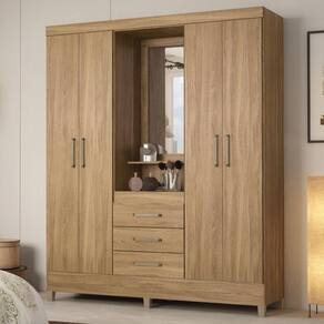 Guarda Roupa Casal 4 Portas Com Espelho E 3 Gavetas Colombo Amêndola Touch