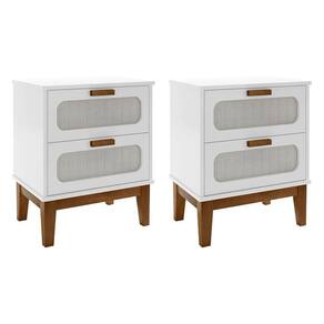 Kit 2mesas De Cabeceira Santorini 2 Gavetas 45 Cm Branco - Branco