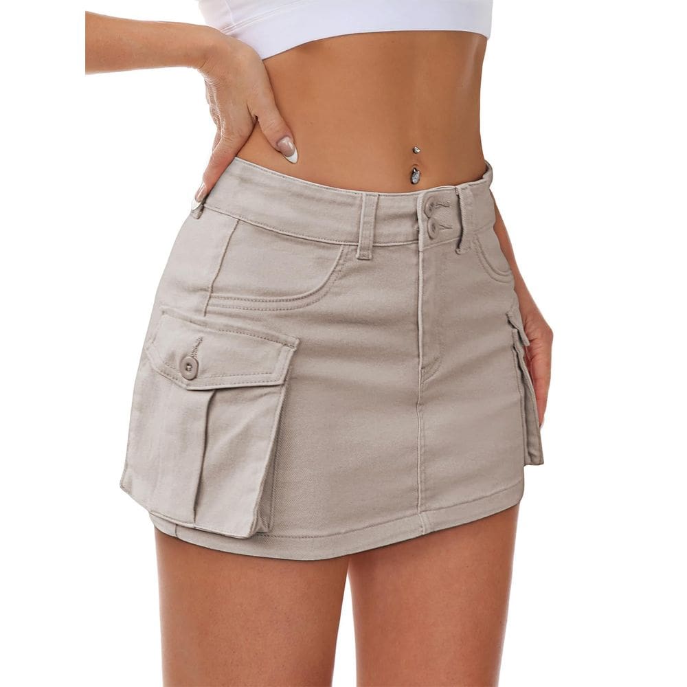 Saia cargo Mancreda Denim Mini, botão de cintura baixa, Y2K, feminina