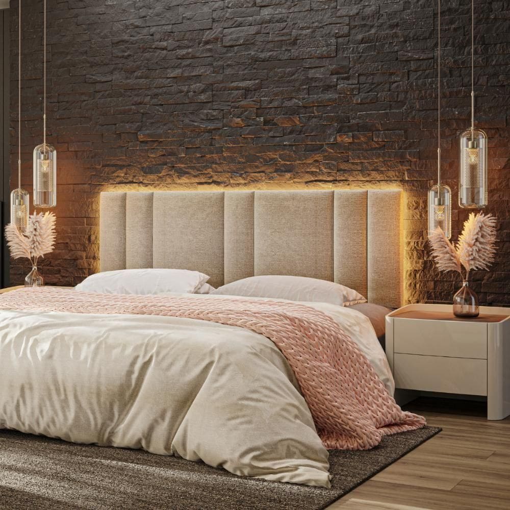 Cabeceira King Estofada Com Led Linho Bege