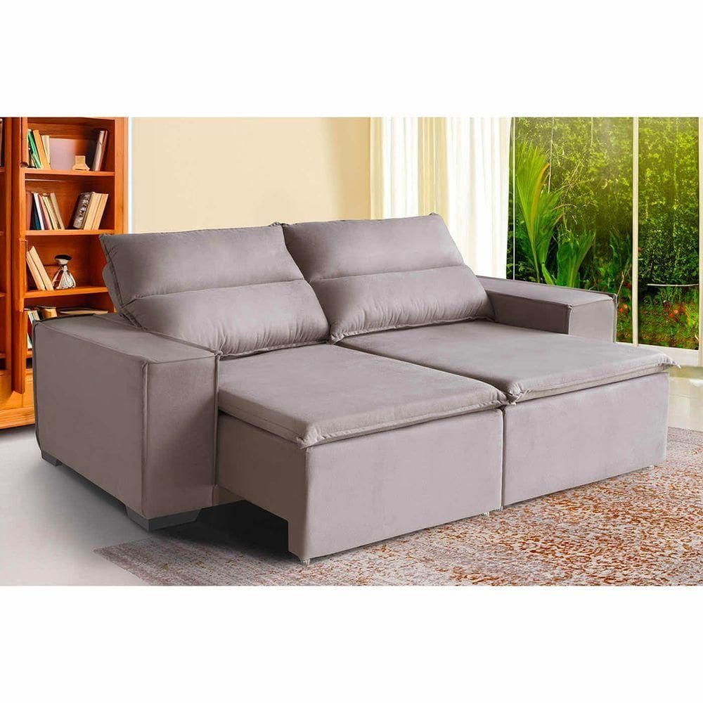 Sofá Paris 6 Lugares 2,90cm Retrátil E Reclinável - De Casa Décor E Estofados Cinza Claro