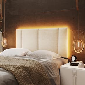 Cabeceira Casal Estofada Com Led Linho Bege