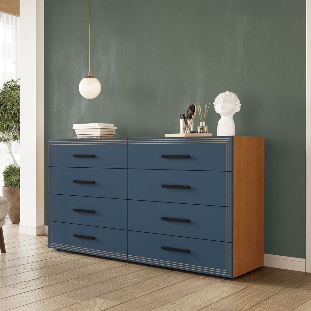 Cômoda 8 Gavetas 83,5x150,1x46 Cm Valência Freijó/Azul