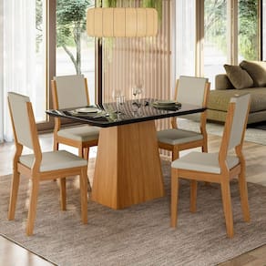 Conjunto Sala de Jantar Mesa Bárbara 120m com 4 Cadeiras Carol Ype/Preto/Ja01