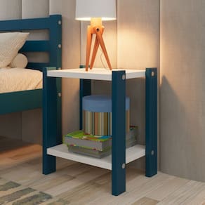 Mesa de Cabeceira em Madeira Maciça Linna Azul/Branco