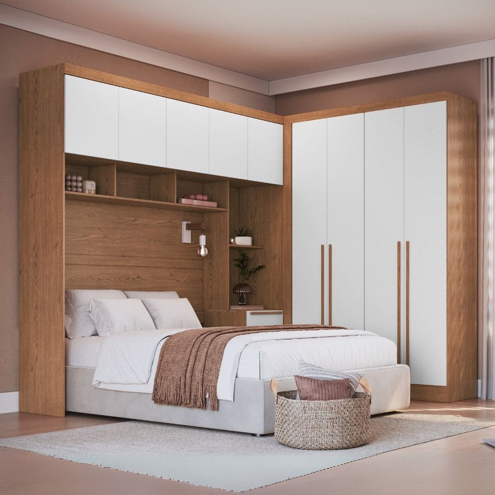 Guarda-roupa Modulado Casal 10 Portas 3 Gavetas Cedro/Branco