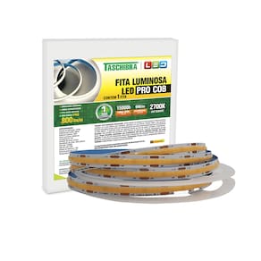 Fita de Led Slim Taschibra 9W/M 320 Leds Cob IP20 12V Com 5 Metros 2700K Quente
