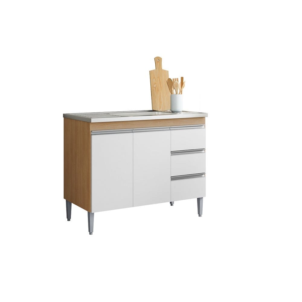 Gabinete de Pia Andréia 100cm Amêndoa/Branco S/ Tampo - AJL Móveis