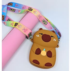Bolsa Infantil silicone Bolsinha Capivara ziper Desenho animado alça transversal ajustável porta moedas Lançamento 2025