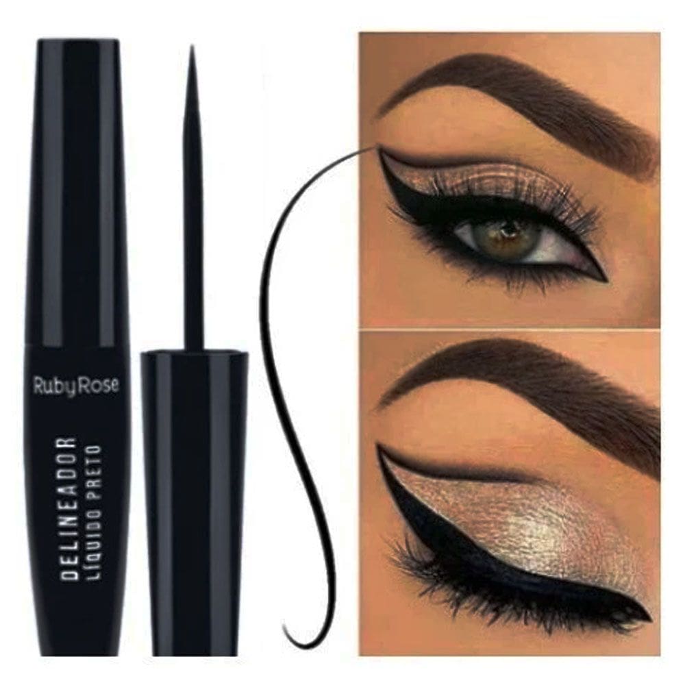 Delineador Líquido Preto Ruby Rose Hb8406 Píncel De Qualidade Cor Preto Efeito Mate