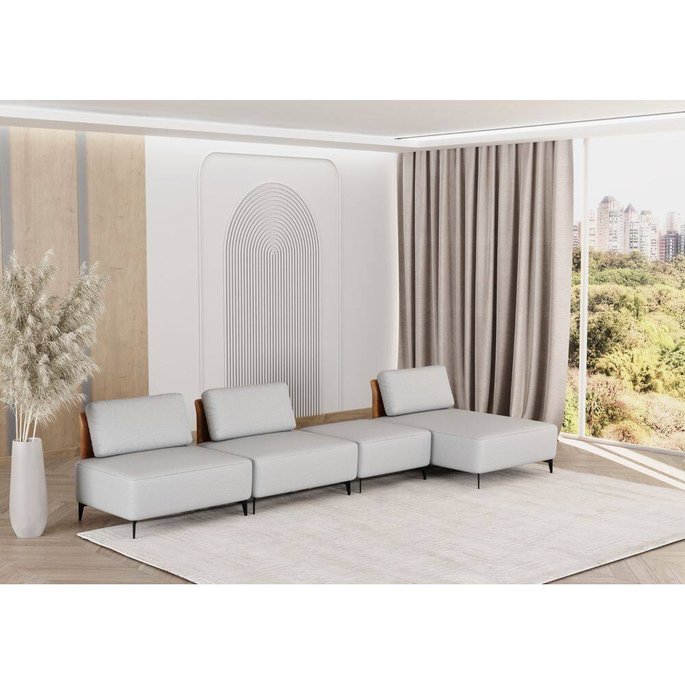 Sofá Dream Box com Chaise Moderno Modular 3,20m Cinza com Courino Terracota - Rede Móveis