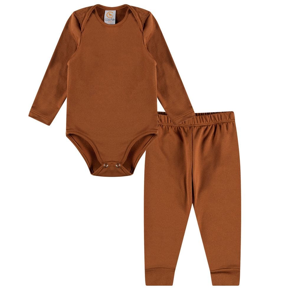 Kit Pijama Térmico Body e Calça Bebê Ultra Comfort Cacau Costão