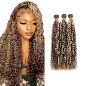 Pacotes de cabelo HuxoWax Highlight P4/613 Kinky Curly 60-70 cm 3 pacotes