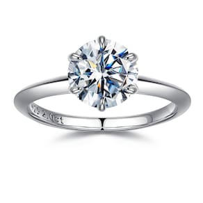 Anel SMILEST redondo Moissanite Solitaire de 2 quilates em prata 925