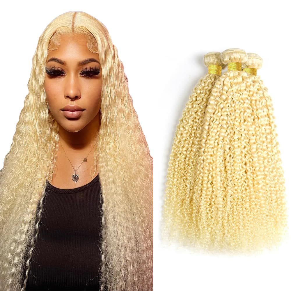 Extensões de cabelo Nuailisex 613 Blonde Kinky Curly 40-50cm