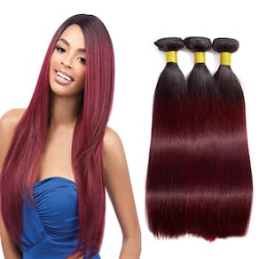 Extensões de cabelo Nuailisex Burgundy Straight 1b/99j 3 pacotes