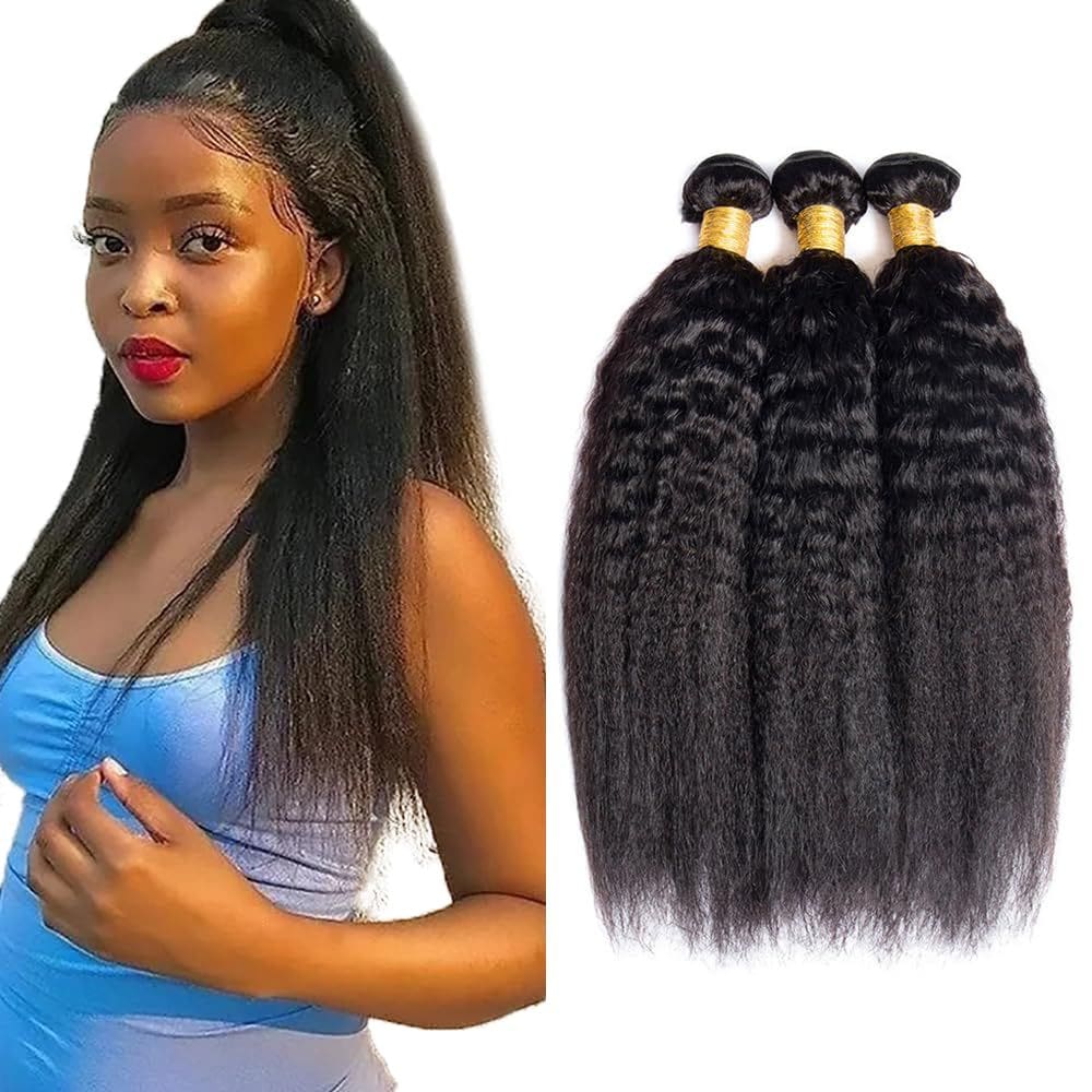 Pacotes de cabelo humano #1B Wuvusnm Yaki Straight 45 cm 3 pacotes
