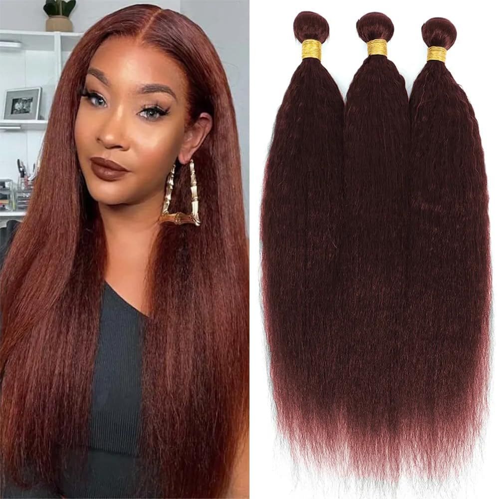Pacotes de cabelo Yuksoocosh Color 33 Marrom avermelhado Kinky Straight