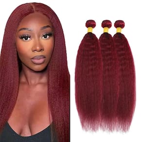 Pacotes de cabelo Vinmdonm 99J Burgundy Yaki Straight 40-50cm