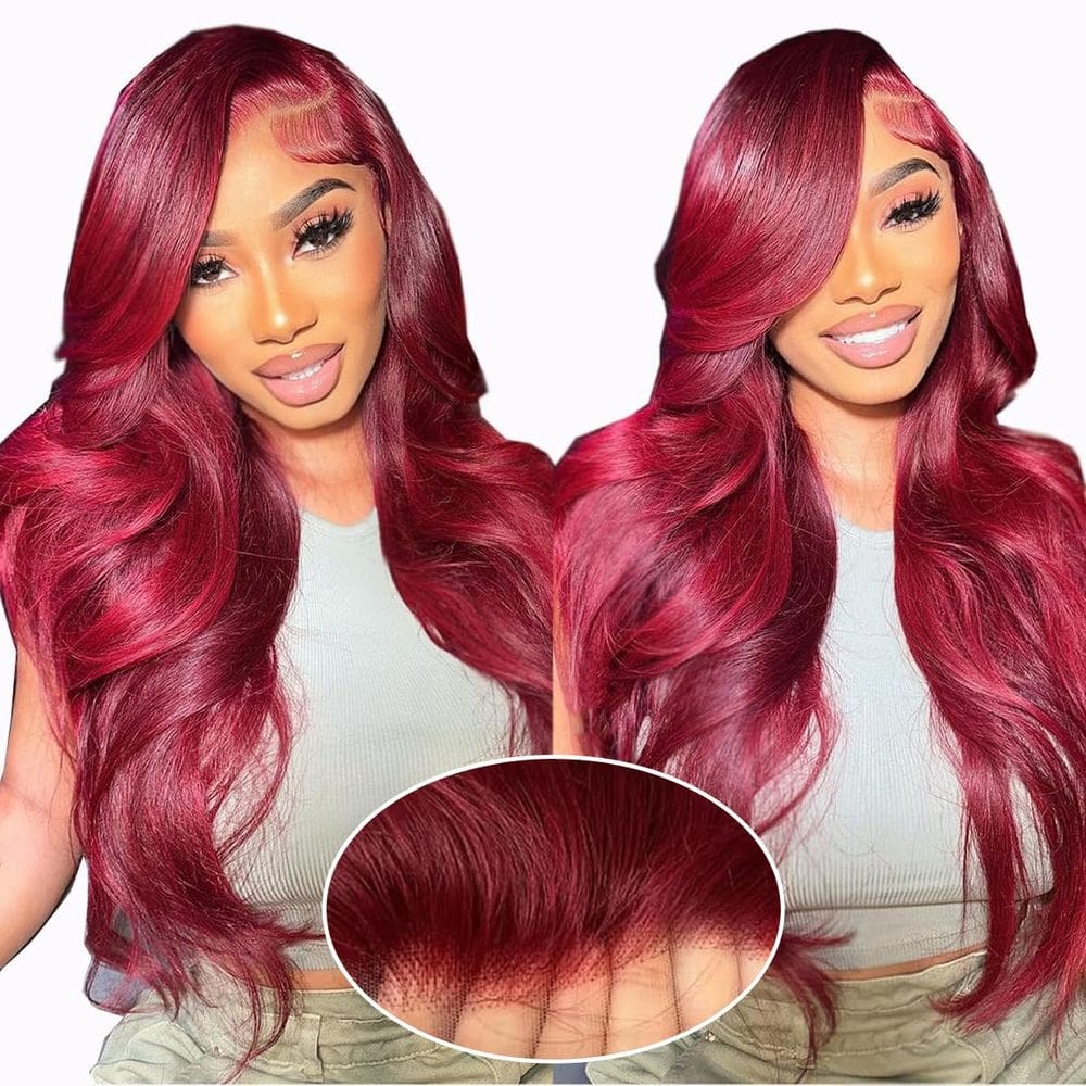 Peruca Daveila 99J Burgundy Body Wave 45 cm Cabelo humano 180% de densidade