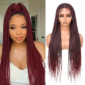 Peruca Suntefic Knotless Box, trançada, ombre, cor de vinho, 75 cm, cabelo humano