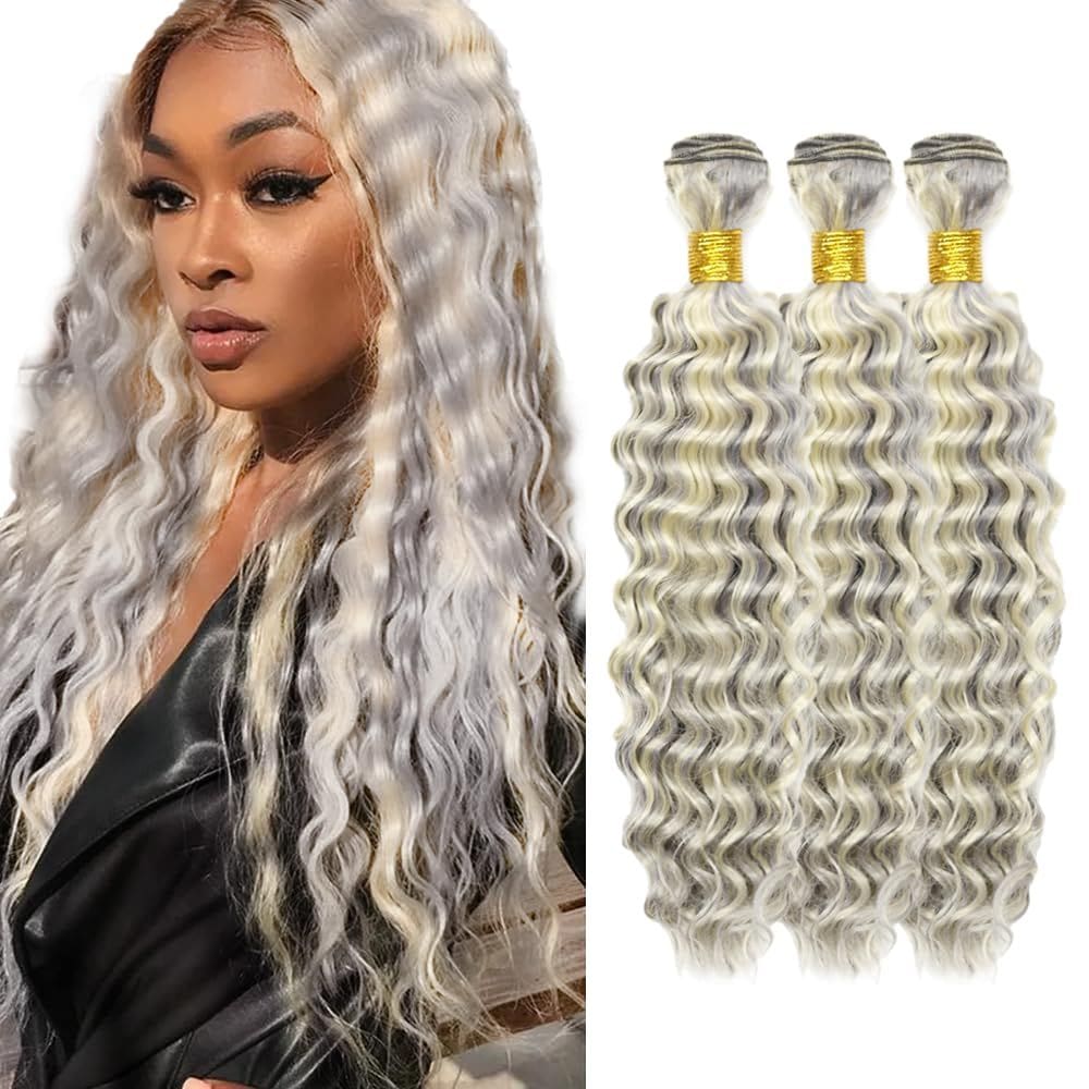 Pacotes de cabelo HuxoWax 613 Pacotes de cabelo humano PGrey/613 3x 35cm