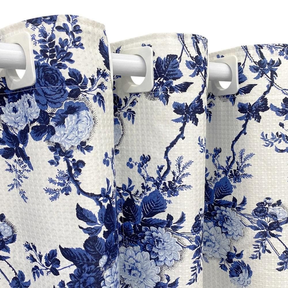 Cortina Varão Tecido Piquet Floral 2,40X1,30 Sala Quarto
