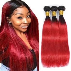 Extensões de cabelo Nuailisex Ombre Red Straight 35 40 45cm 8A