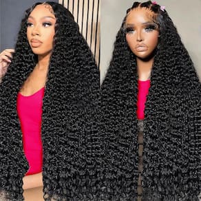 Perucas frontais de renda DOSYVI Deep Wave 30 polegadas com 200% de densidade
