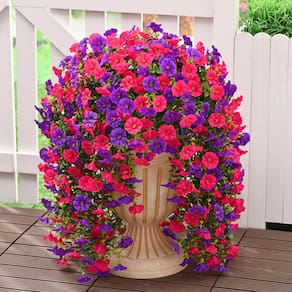 Pacote de 4 flores artificiais Dolicer penduradas ao ar livre em roxo+vermelho