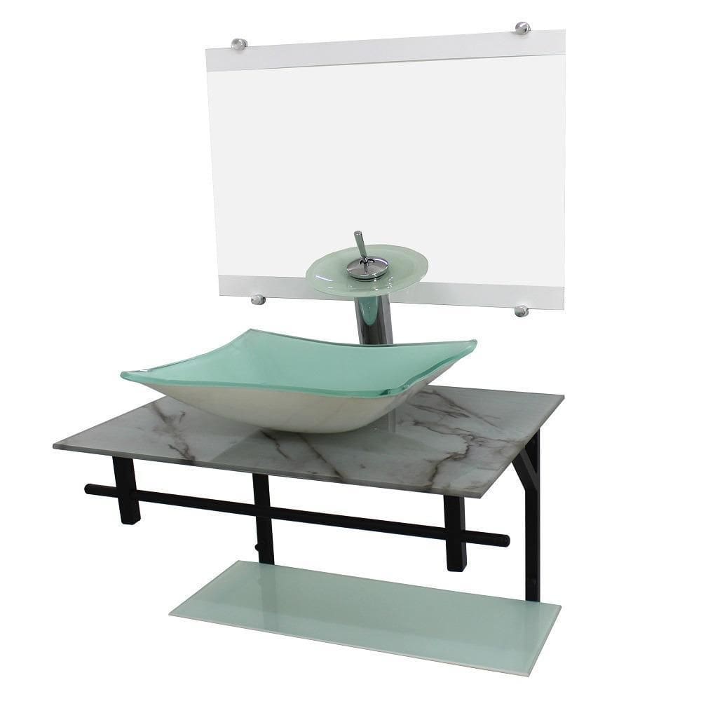 Gabinete De Vidro 60Cm Ap Com Cuba Retangular Mármore Branco
