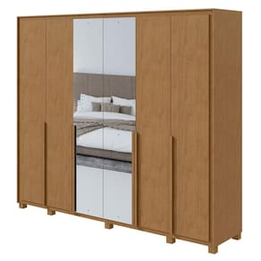 Guarda Roupa Casal Imperatore 6 Portas Amêndoa Clean com Kit Sapateira e Espelho com Pés - Lopas