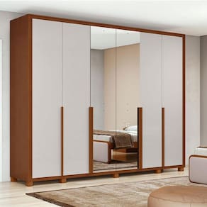 Guarda Roupa Casal Ambiente Imperatore 6 Portas Frassino Off White com Kit Sapateira e Espelho com Pés - Lopas