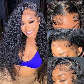 Perucas frontais de renda DOSYVI Deep Wave 200% de densidade de cabelo humano