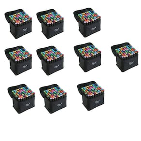Estojo Caneta Permanente Ponta Dupla 60 Cores Kit 10 unidades Canetinha Marcador Bolsa com Alça Escola Cartaz Trabalho Escola Faculdade