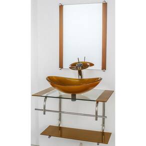 Gabinete De Vidro Banheiro Inox 70Cm Cuba Oval Dourado Real