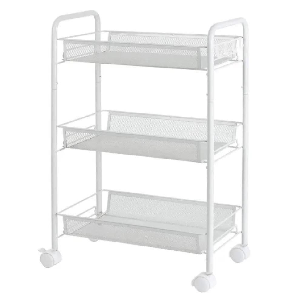 Carrinho Organizador Multiuso 3 Cestos Prateleira Com Rodinhas Branco