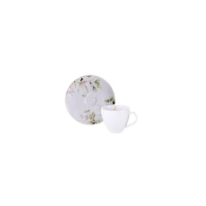 Conjunto Xícara E Pires De Café Tramontina Magnólia Em Porcelana Decorada 100 Ml 2 Peças