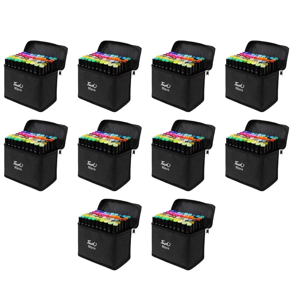 Estojo Caneta Permanente 60 Cores Kit 10 unidades Canetinha Ponta Dupla Marcador Escola Trabalho Faculdade Desenho
