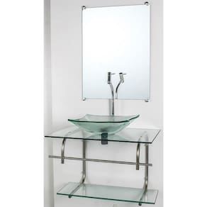 Gabinete De Vidro P/Banheiro Inox 60Cm Cuba Quadrada Incolor