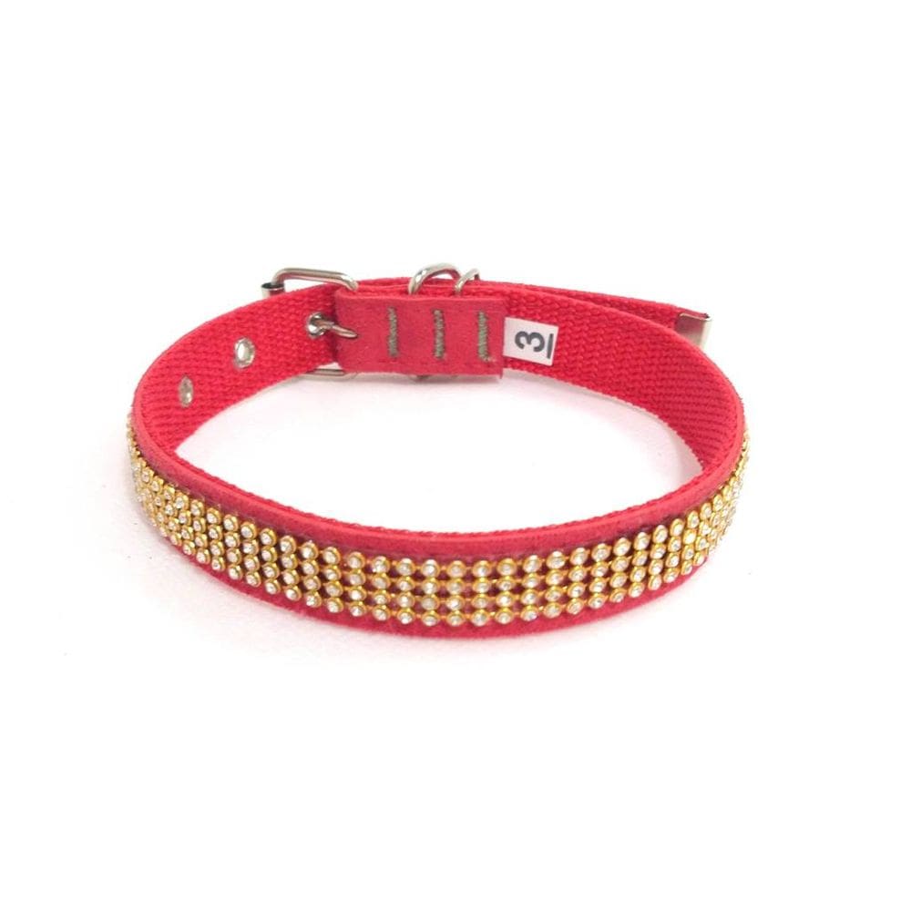 Coleira camurça com strass vermelha tamanho nº. 03