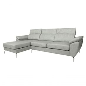 Sofá De Couro Hannover 3 Lugares Com Chaise Esquerda - Soft Gray