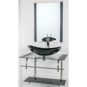 Gabinete De Vidro Banheiro Inox 70Cm Cuba Oval Chanfrada Pto